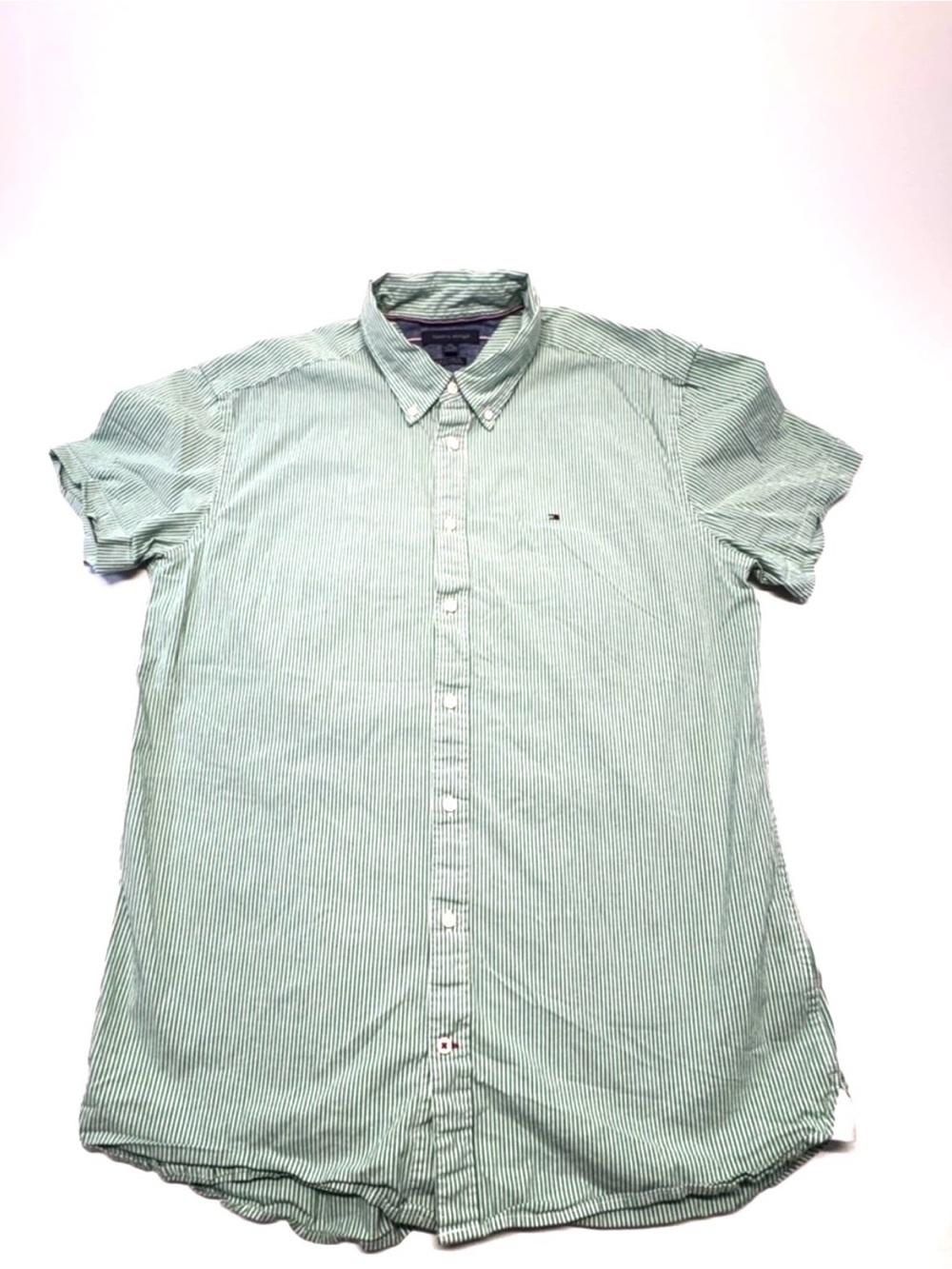 Tommy Hilfiger Short-Sleeve Button-Down in Mint Green Stripe